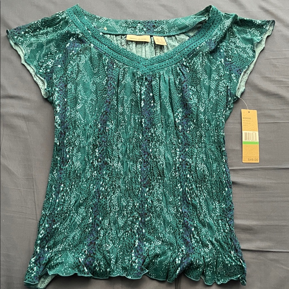 DKNY Green and Blue Patterned Blouse - Never Worn